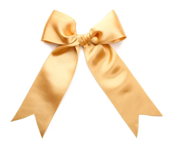 Beautiful Bow Made Golden Ribbon White Background — Stock Photo, Image