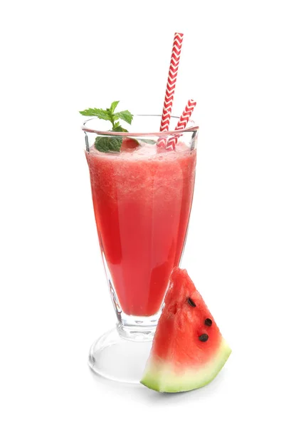 Glass Fresh Watermelon Smoothie White Background — Stock Photo, Image