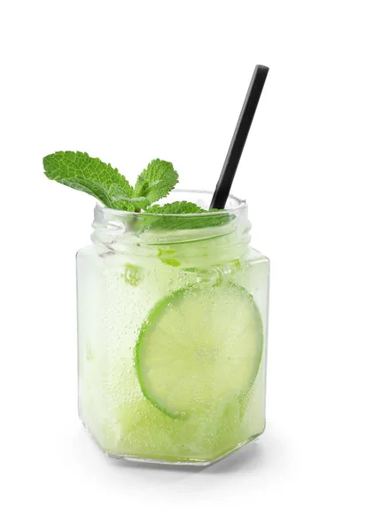 Jar Fresh Mojito White Background — Stock Photo, Image