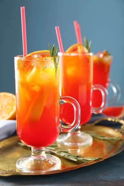 Sommar Cocktail Glas Koppar Metall Bricka — Stockfoto