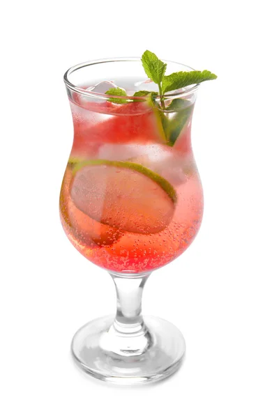 Glas Lekkere Koude Watermeloen Limonade Witte Achtergrond — Stockfoto
