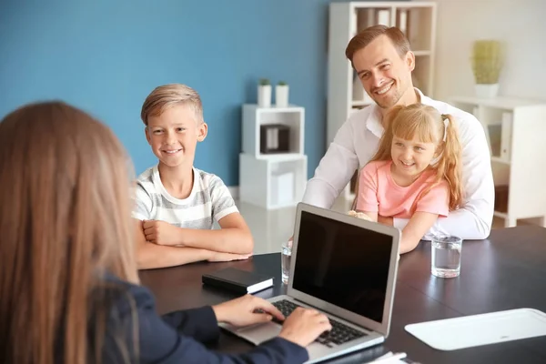 Young Man His Children Meeting Headmistress School — Stock Photo, Image