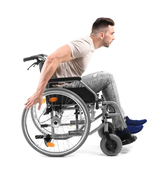 Young Man Wheelchair White Background — Stock Photo, Image