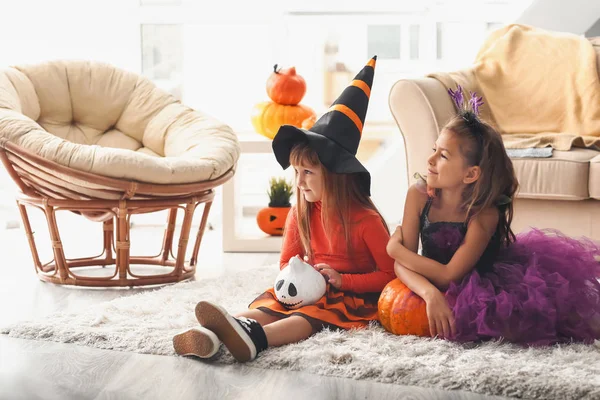 Cute Little Girls Halloween Costumes Home — Stock Photo, Image