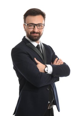 beyaz zemin üzerine yakışıklı işadamı