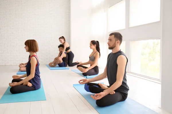 Group Sporty People Practicing Yoga Indoors — Stock Photo, Image