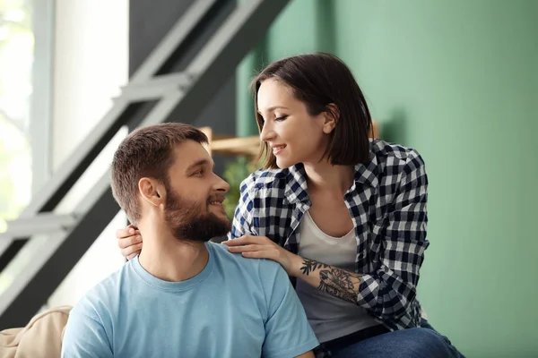 Happy Lovely Couple Resting Home — Stock Photo, Image