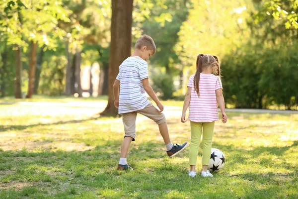 Lindos Niños Jugando Fútbol Aire Libre —  Fotos de Stock