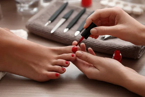 Young Woman Getting Professional Pedicure Beauty Salon Closeup — Stock Photo, Image