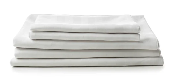 Stack Clean Bed Sheets White Background — Stock Photo, Image