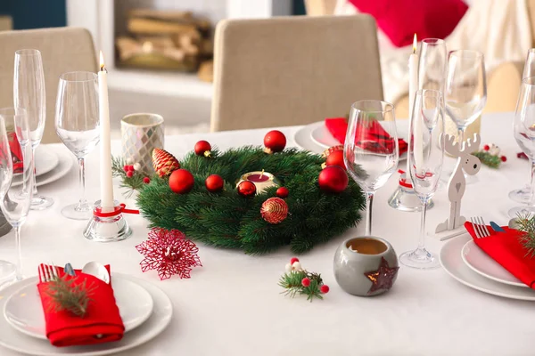 Elegáns Asztali Környezetben Karácsonyi Díszek — Stock Fotó