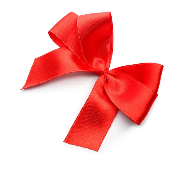 Beautiful Bow Red Ribbon White Background — Stock Photo, Image