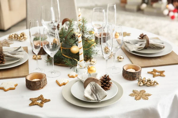 Hermoso Ajuste Mesa Para Cena Navidad —  Fotos de Stock