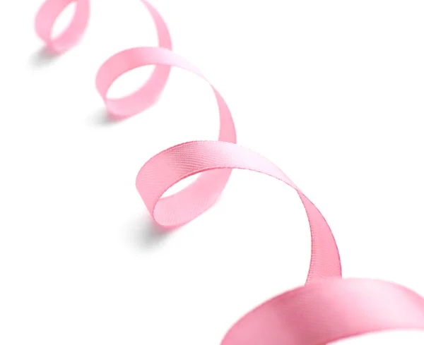 Gekruld Roze Lint Witte Achtergrond — Stockfoto