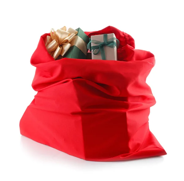 Santa Claus Bag Full Gifts White Background — Stock Photo, Image