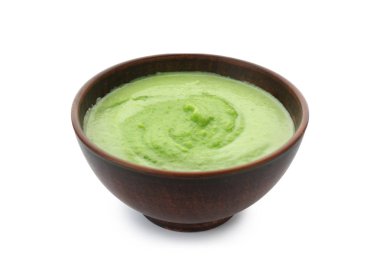 Beyaz arka plan üzerinde kase lezzetli kabak çorbası