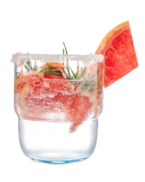 Frischer Grapefruit Cocktail Mit Rosmarin Glas Auf Weißem Hintergrund — Stockfoto