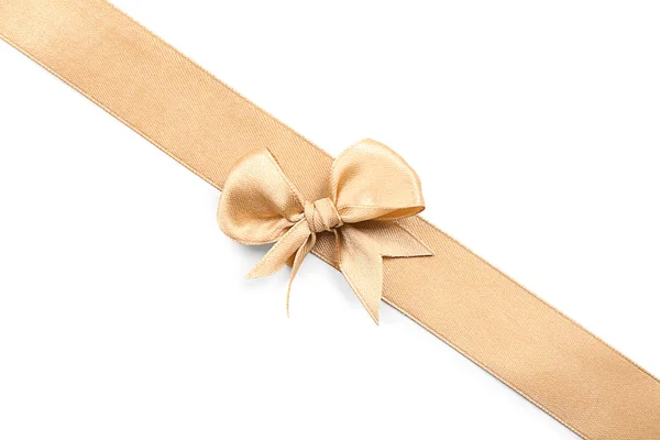 白い背景の美しい弓とゴールデン リボン — ストック写真
