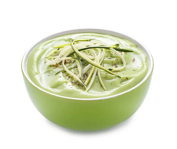 Bowl Delicious Zucchini Soup White Background — Stock Photo, Image