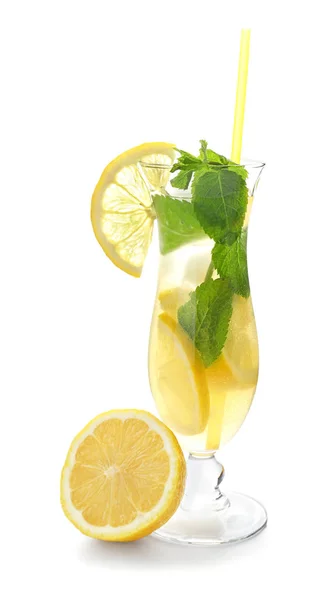 Glass Fresh Lemonade White Background — Stock Photo, Image