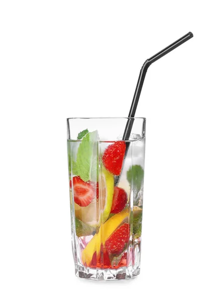 Glass Fresh Strawberry Lemonade White Background — Stock Photo, Image