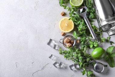 Kokteyl shaker ve mojito tablo için malzemeler