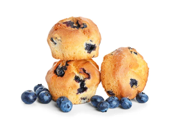 Gustosi Muffin Mirtilli Sfondo Bianco — Foto Stock