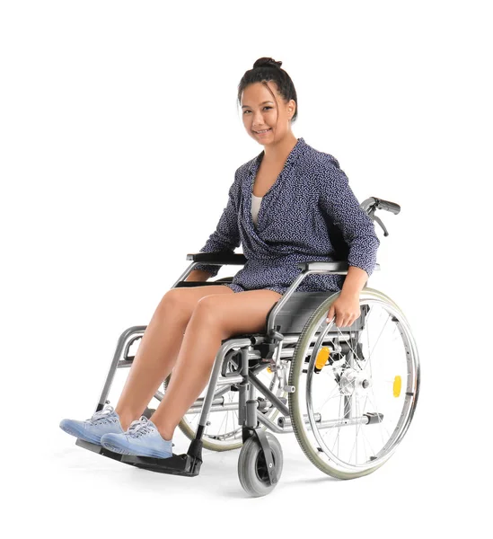 Asian Woman Wheelchair White Background — Stock Photo, Image