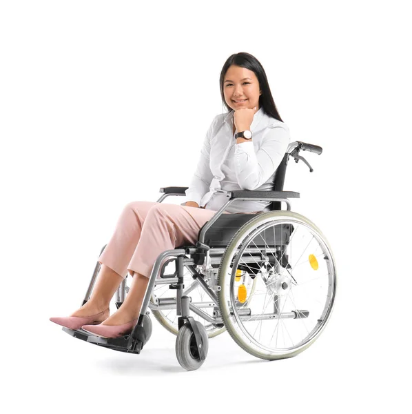 Asian Woman Wheelchair White Background — Stock Photo, Image