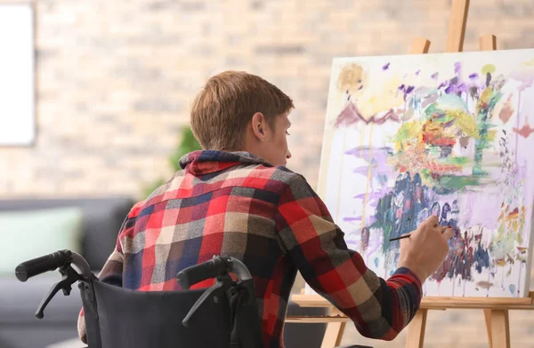 Young Artist Wheelchair Painting Picture Home — Stock Photo, Image