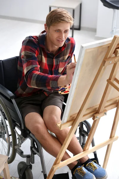 Young Artist Wheelchair Painting Picture Home — Stock Photo, Image