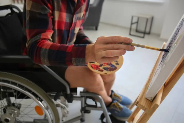 Young Artist Wheelchair Painting Picture Closeup — Stock Photo, Image