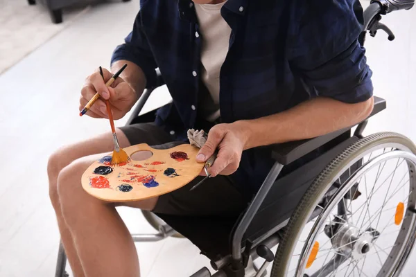 Young Artist Wheelchair Painting Picture Closeup — Stock Photo, Image