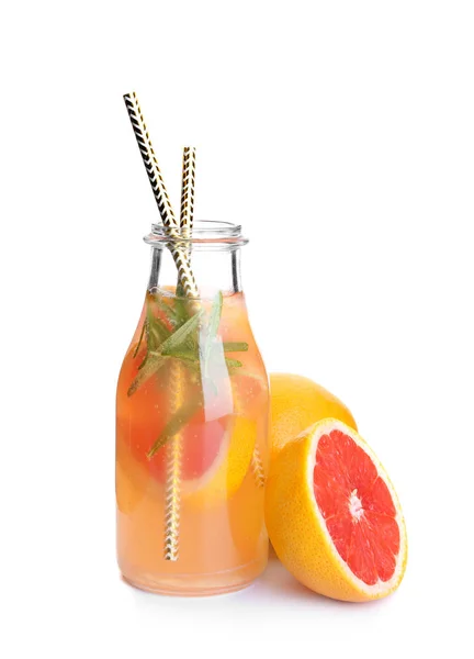 Bottle Refreshing Grapefruit Lemonade White Background — Stock Photo, Image