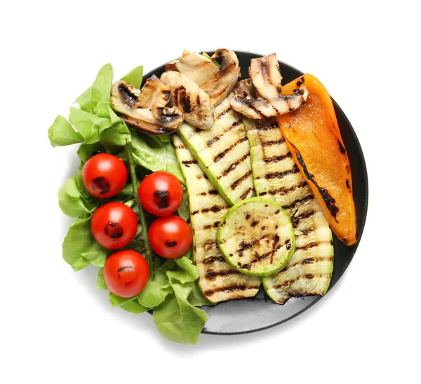 Plate Tasty Grilled Vegetables White Background — Stock Photo, Image