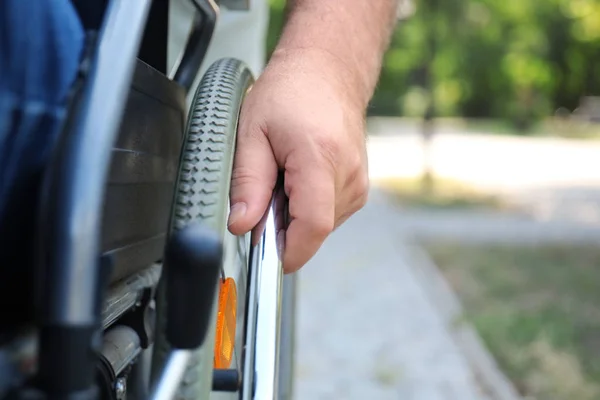 Senior Man Wheelchair Outdoors Closeup — Stock Photo, Image