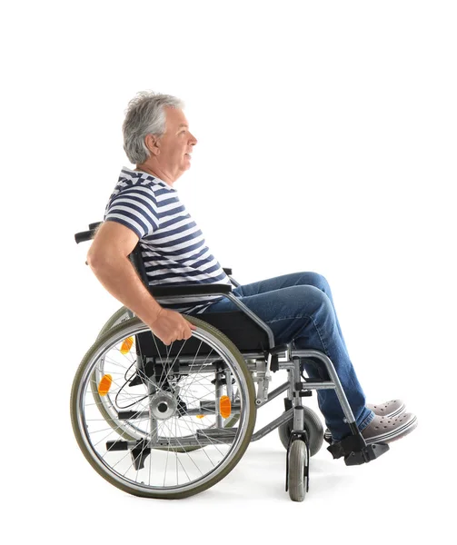 Senior Man Wheelchair White Background — Stock Photo, Image