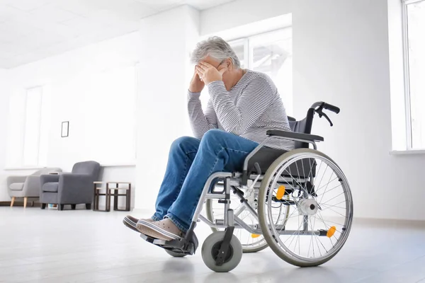 Depressed Senior Man Wheelchair Home — Stock Photo, Image