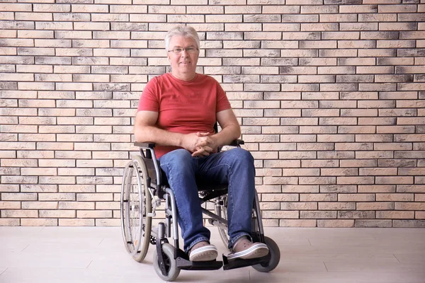 Senior Man Wheelchair Brick Wall — Stock Photo, Image