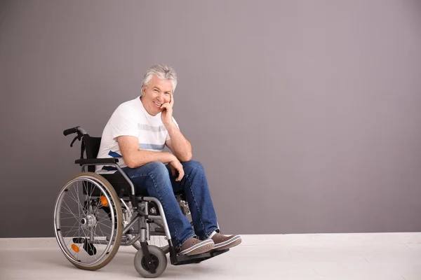 Senior Man Wheelchair Grey Wall — Stock Photo, Image
