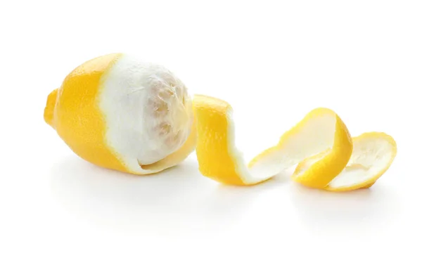 Peeled Ripe Lemon White Background — Stock Photo, Image