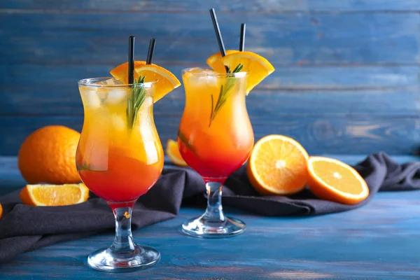 Fresh Summer Cocktail Glasses Color Wooden Table — Stock Photo, Image