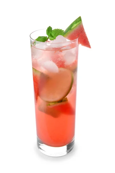 Glass Tasty Cold Watermelon Lemonade White Background — Stock Photo, Image