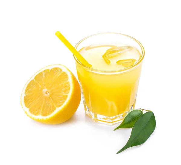 Glass Fresh Lemon Juice White Background — Stock Photo, Image