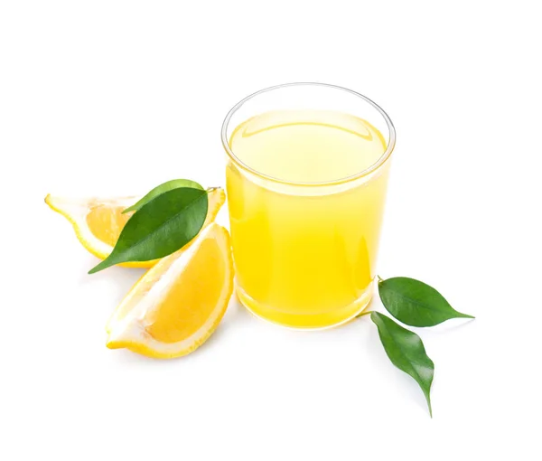 Glass Fresh Lemon Juice White Background — Stock Photo, Image