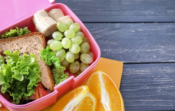 Lunch Box Appetizing Food Wooden Table — Stock Photo, Image