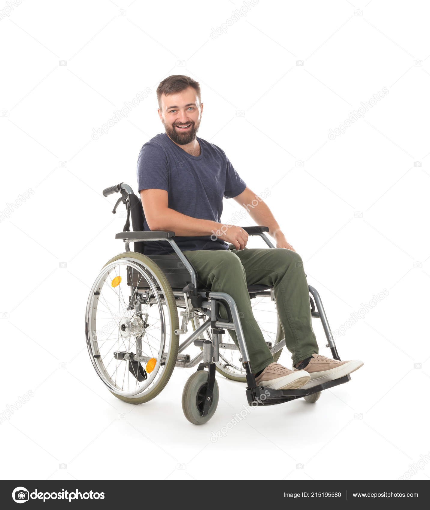 Happy Man Wheelchair White Background Stock Photo C Serezniy