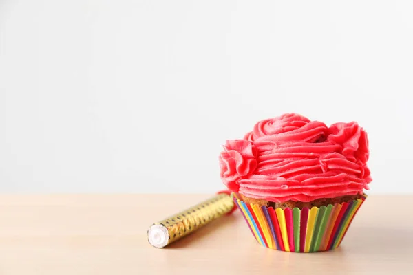 Delicious Cupcake Sparkler Candle Light Wooden Table — Stock Photo, Image