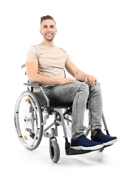 Young Man Sitting Wheelchair White Background — Stock Photo, Image