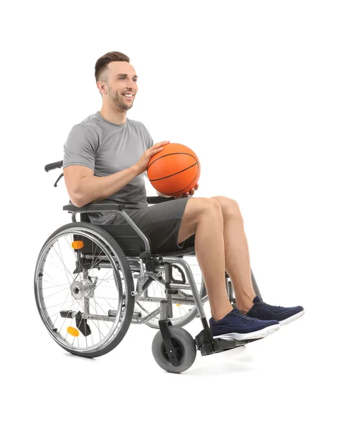 Young Basketball Player Sitting Wheelchair White Background — Stock Photo, Image